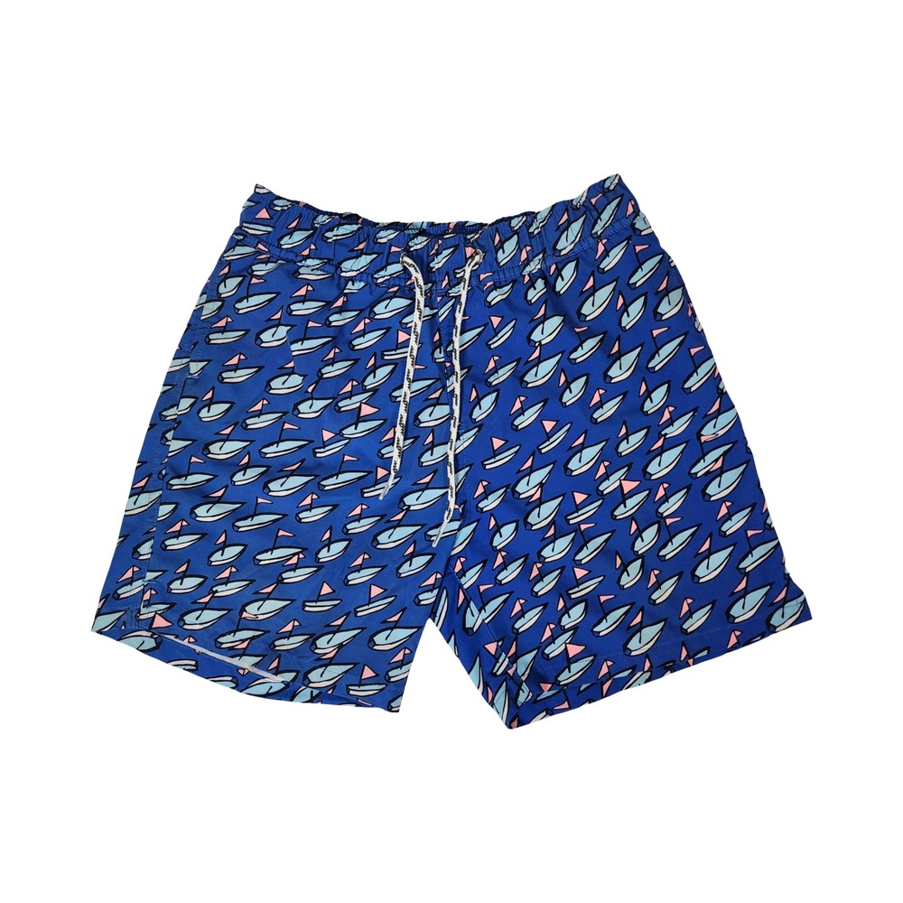 Snapper Rock Boys Sailboat Print Swim Trunks Blue Pink Size 6-7 Small Nautical